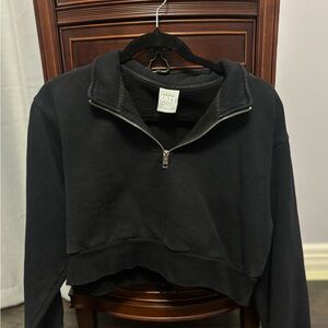 Black Women's TNA Quarter Zip Cropped Hoodie